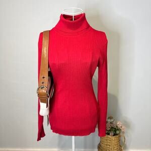 Cute vintage y2k red ribbed tight turtle neck long sleeved top